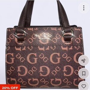 Guess Logo Patterned Brown and Tan Bag